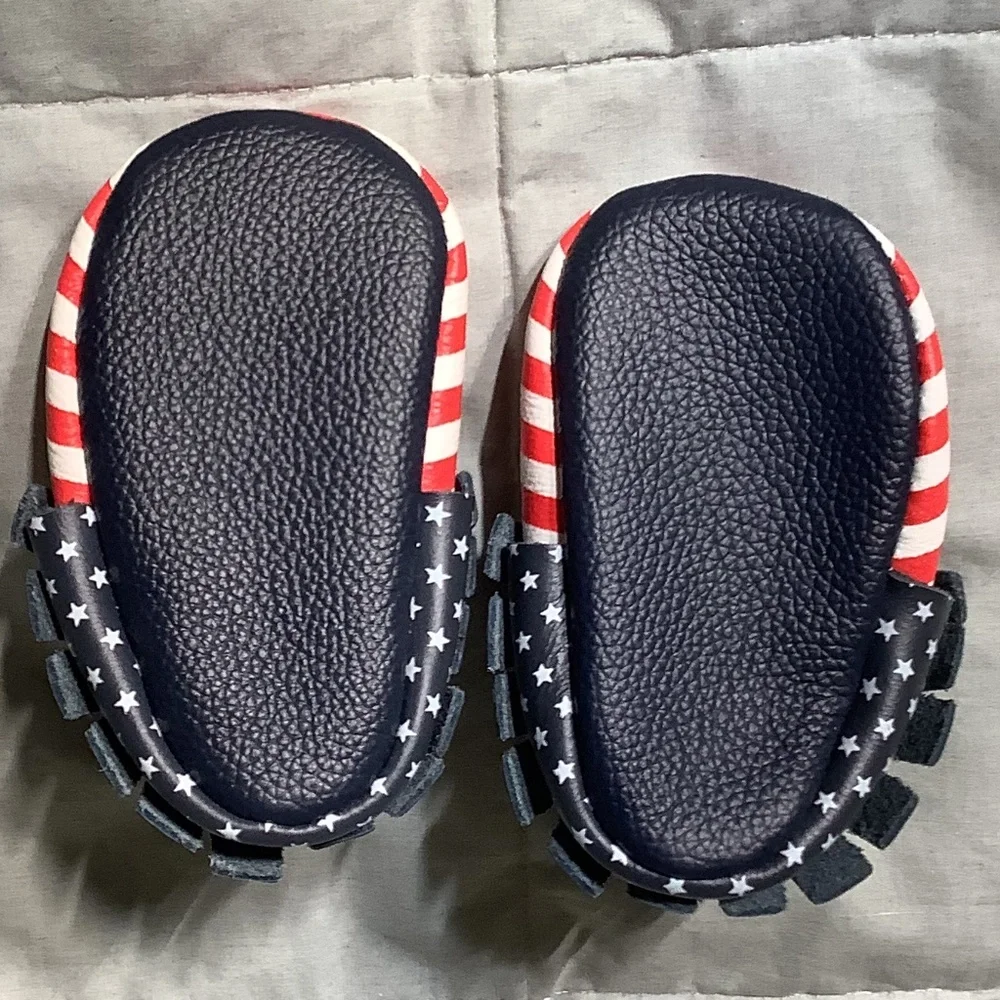 Bird Rock Baby red white and blue baby moccasins